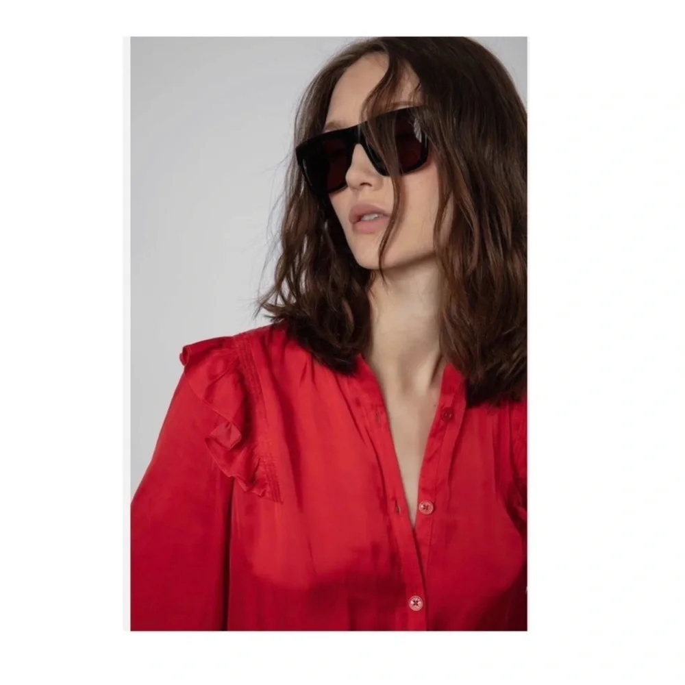 Zadig & Voltaire Tygg Satin Blouse in Red. - Picture 3 of 8